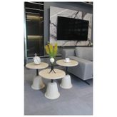 DECORAMİS Milano Zigon Sehpa Traverten Mdf (Komple Krem) - Zigon Sehpa 3'lü