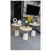 DECORAMİS Milano Zigon Sehpa Traverten Mdf (Krem - Gold) - Zigon Sehpa 3'lü