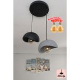 decory Beton Görünümlü 2'li Sarkıt Avize,Bohem Sarkıt Avize (Rustik Ampul Hediyeli) (Bioplastik) E27