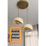 Decory Beton Görünümlü 2'lisarkıt Avize,bohem Sarkıt Avize (Rustik Ampul Hediyeli) (Bioplastik) E27 - Krem
