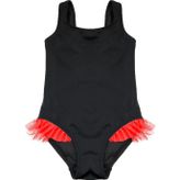 Deep Beach DB200618CM Siyah Kırmızı Fırfır Detaylı Kız Çocuk Mayo
