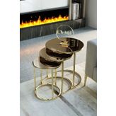 Deepport Liv Aks 3'Lü Gold Zigon Sehpa (Bronz Aynalı)