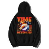 DEEPSENCE Unisex Siyah Kapüşonlu Sweatshirt TIME NEVER Sırt Baskılı