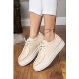 Deery Hakiki Deri Bej Sneaker Kadın Ayakkabı