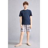 DeFacto %100 Pamuk Baskılı Tişört Şort Pijama Takımı Erkek Çocuk H4112A826HS - Lacivert-NV135 - 5 - 6 Yaş