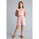 DeFacto %100 Pamuk Çiçekli Kolsuz Kısa Şort Açık Pembe Tulum Kız Çocuk E5803A826SM - Pembe-PN637 - 9 - 10 Yaş