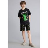 DeFacto %100 Pamuk Regular Fit 2'li Pijama Şort Tişört Takımı Erkek Çocuk H0371A826SM - Siyah-BK81 - 11 - 12 Yaş