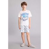 DeFacto %100 Pamuk Regular Fit Desenli 2'li Pijama Takımı Erkek Çocuk H4106A826HS - Ekru-ER105 - 8 - 9 Yaş