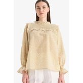 DeFacto %100 Pamuk Regular Fit Desenli Fırfır Yaka Vual Uzun Kollu Tesettür Bluz Tunik E7966AX25SM