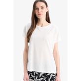 DeFacto Basic Tişört Ekru Regular Fit Kısa Kollu, XL, E0918AX25SP, Ekru-ER85, Kadın