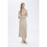 DeFacto Bodycon Vücudu Saran Basic Kaşkorse Maxi Elbise D3373AX24WN - Bej-BG123