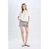 DeFacto C0689AX24HS Gri-NM55 Kadın Mom Fit Yüksek Bel Jean Şort