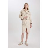 DeFacto C2588AX24SP BG286 Kalem Normal Bel Yırtmaçlı Gabardin Midi Etek