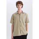 DeFacto E0461AX25SM KH488 Haki Slim Fit Kısa Kollu Erkek Gömlek