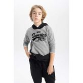 Defacto Erkek Çocuk Baskılı Kapüşonlu Kalın Sweatshirt