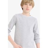 DeFacto Erkek Çocuk Bisiklet Yaka Basic Düz Waffle Uzun Kollu Okul Tişörtü V1186A625AU - Gri-GR210 - 7 - 8 Yaş