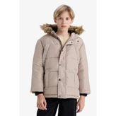 DeFacto Erkek Çocuk Çıkarılabilir Suni Kürk Yaka Kapüşonlu Polar Astarlı Mont E7417A825WN