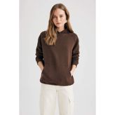 DeFacto Kadın Kapüşonlu Basic Sweatshirt, Kahverengi, L Beden