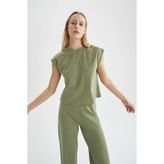 DeFacto Kadın Regular Fit Bisiklet Yaka Basic Yarasa Kollu%100 Pamuk Tişört