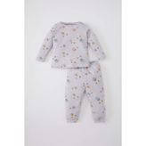DeFacto Kız Bebek Yıldız Desenli Uzun Kollu Waffle Pijama Takımı Mor 12-18 Ay