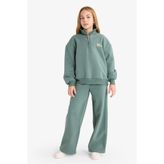DeFacto Kız Çocuk 2'li Takım Baskılı Yarım Fermuarlı Sweatshirt Geniş Paça Eşofman Altı