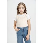 DeFacto Kız Çocuk Örgü Desenli Crop Triko Süveter C6931A824AU - Ekru-ER233 - 11 - 12 Yaş