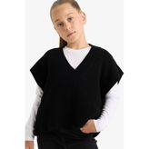 DeFacto Kız Çocuk Oversize Geniş Kalıp V Yaka Triko Süveter F2625A825AU - 9 - 10 Yaş - Siyah-BK27