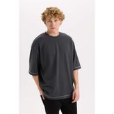 DeFacto Loose Fit Bisiklet Yaka Kısa Kollu Ağır Kumaş Tişört, XS, C0147AX25SP, Antrasit-AR231, Erkek
