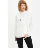 DeFacto M9572AZ20SPWT34 Beyaz Relax Fit Kapüşonlu Basic Kadın Sweatshirt