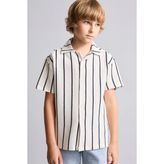 DeFacto Regular Fit Apaş Yaka Dikey Çizgili Dokulu Kısa Kollu Erkek Çocuk Gömlek I6248A826HS - 7 - 8 Yaş - Ekru-ER105