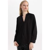 DeFacto Regular Fit Apaş Yaka Saten Uzun Kollu Bluz C3217AX24SP