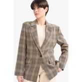 DeFacto Regular Fit Kareli Kahverengi Kadın Blazer Ceket G0678AX/BN220