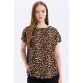 DeFacto Regular Fit Leopar Desenli Bisiklet Yaka Kısa Kollu Bluz E7038AX25SPBG150