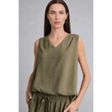 DeFacto Regular Fit V Yaka Kısa Kollu Haki Bluz I1485AX26HS - M