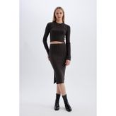 DeFacto Slim Fit Basic Yırtmaçlı Triko Midi Etek A2058AX24AU