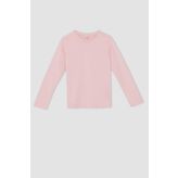 DeFacto U6810A622AU Pembe-PN105 Regular Fit Bisiklet Yaka Penye Uzun Kollu Kız Çocuk Tişört