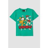 DeFacto Y6601A622HS Yeşil-GN322 Garfield Lisanslı Regular Fit Kısa Kollu Kız Çocuk Tişört