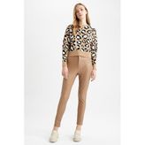 DeFacto Yüksek Bel Suni Deri Skinny Fit Pantolon, L, V7023AZ21WN, Bej-BG28, kadın