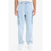 DeFacto%100 Pamuk Relax Fit Rahat Kesim Geniş Paça Kargo Cepli Jean Pantolon, 30, C7376AX24AU, Mavi-NM39, Erkek