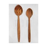 Defne Store Kaşık, 2'li Set El Yapımı Ahşap Tahta Yemek Servis Seti Mutfak Seti 27-25 Cm, Zeytin - Çok Renkli