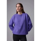 Defy's Kadın Bisiklet Yaka Kol Detaylı Oversize Fit Basic Sweatshirt Mor - 2XL