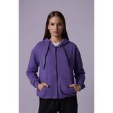 Defy's Kadın Oversize Kapüşonlu Fermuarlı Cepli Sweatshirt - Mor
