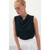 Degaje Yaka Saten Bluz - Siyah - 40