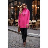 Degaje Yaka Triko Bluz Pembe + Hediye Kolye