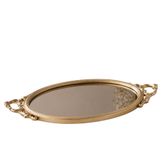 Dekoratif Aynalı Tepsi 49x26 cm – Avangard Kulplu Sunum ve Organizer Tepsisi, Modern Dekoratif Tepsi (Altın)