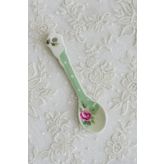 Dekoratif Porselen Çay Kaşığı, Çiçek Desenli, Mint Yeşili, 11cm