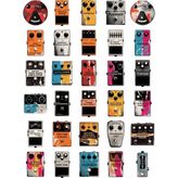 Dekorif 30 Adet Vintage Elektro Gitar Pedalı Sticker Seti - Laptop Gitar Kutusu Kaykay Etiketi