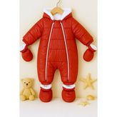 DeKuBaby Yağmur-Soğuk Geçirmez Kapüşonlu Çıkarılabilir Eldiven ve Patikli Bebek Kozmonot-Astronot Tulum - Kırmızı - 6 - 9 Ay