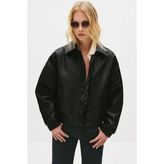 Delpino Oversize Kadın Deri Ceket - M - Siyah