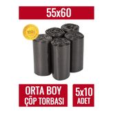Delvos Çöp Torbası Orta Boy 20’li 5 Rulo Kalın 55x60 Çöp Poşeti